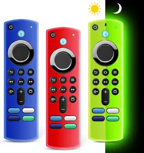 (3 Pack)  Firestick Remote Cover 3rd Gen with Alexa Voice Remote 4K,Fire TV Stick Cover Glow in The Dark,Anti Slip Silicone Protective Case with Lanyard(Glow Green&Blue&Red)