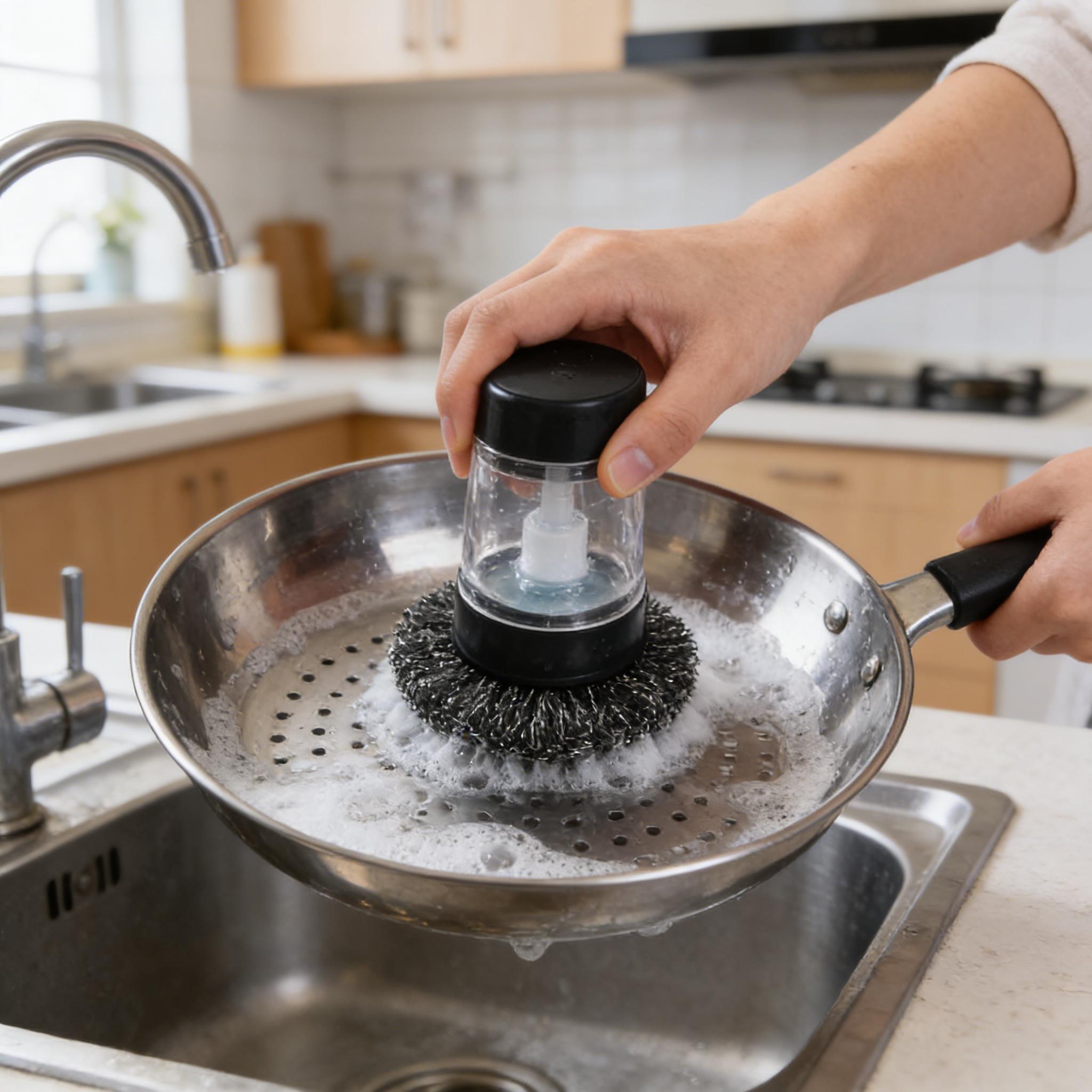 Kitchen Essential Soap Brush with 3 Replaceable Heads Efficient Hygienic Cleaning Tool for Dishes