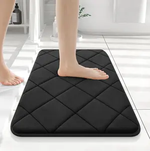 Memory Foam Bath Mat, Ultra Soft and Absorbent Bathroom Rugs, Machine Washable, Comfortable Bath Carpet for Bathroom Floor, Tub and Shower, Black