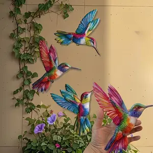 2pcs Rust-Resistant 3D Hummingbird Statue Wall Hanging, Garden Fence Decoration, Villa Balcony Decor, Hand Forging Copper, Vintage Patina