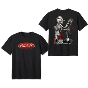 Peterbilt 18 to Life T-Shirt, Skeleton Trucker Graphic Tee with Shifter Pun & Logo, Soft Cotton Blend, Fit for Men's , Perfect Gift for Big Rig Enthusiasts & Trucking Fans
