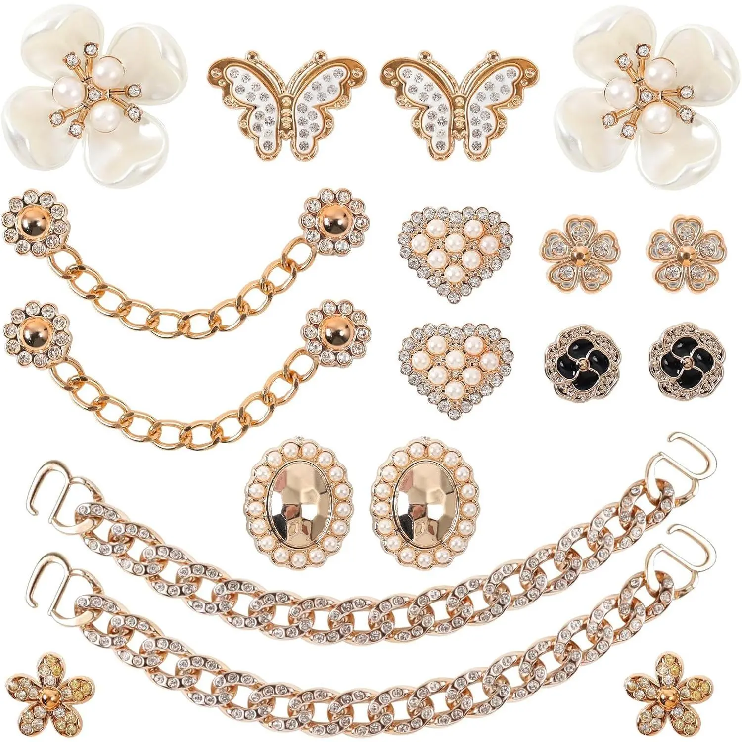 18 Pcs Bling Shoe Charms for Women, Luxury Crystal Rhinestone Butterfly & Flower Decorations with Chains, Elegant DIY Embellishment Set, Shoe Accessories, Rhinestone Shoes Charms Shoe Charms For Sneakers