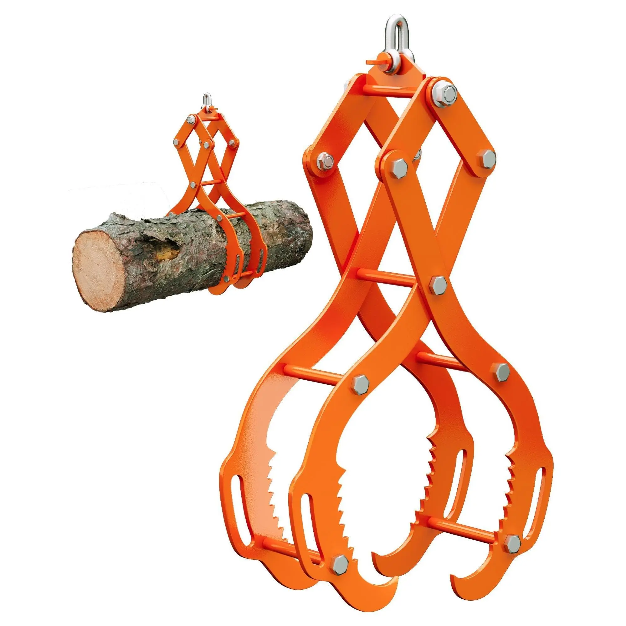 32-Inch Heavy Duty 4-Claw Log Skidding Tongs, Rust-Resistant Steel Hunter Claw, 2800 lb Capacity, Secure Wood Grapple Hook for Tractor, Forestry Work, Orange