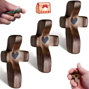 3-Piece Pocket-Size Olive Wood Handheld Crosses, Cross Religious Decorations, Christianity Spiritual Home Decor, Meditation & Stress Anxiety Relief Aid, Easter Jesus Gift wooden cross Ornaments