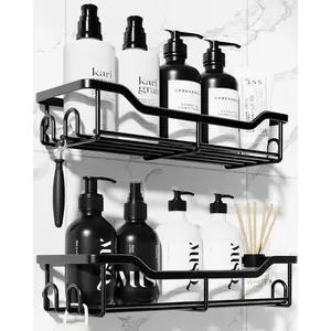Large Adhesive Shower Caddy, No-Drill Stainless Steel Bathroom Organizer, Inside Shower Shelf, 2-Pack Home Decor & Storage Accessory