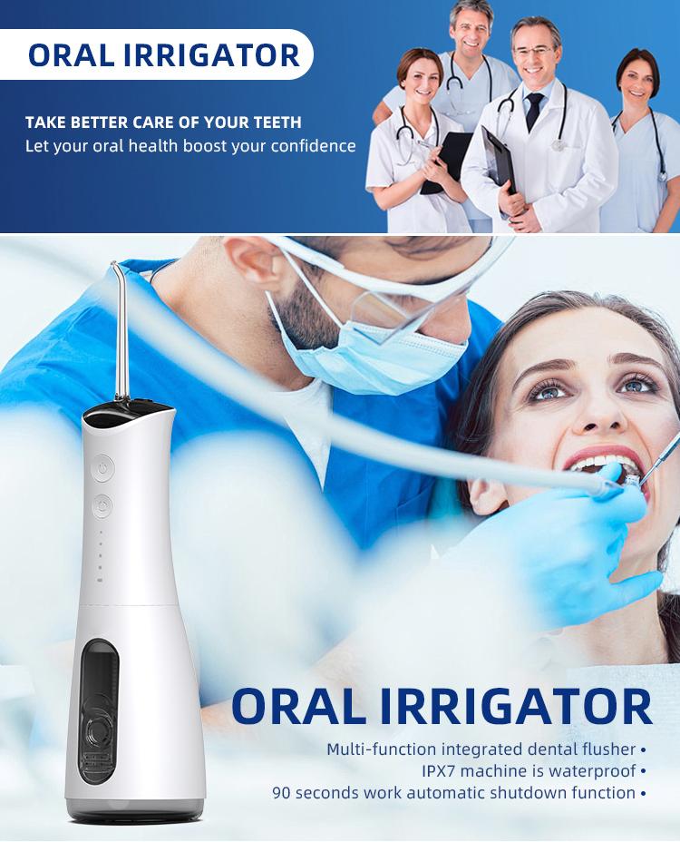 Water Flosser: Rechargeable, oral irrigator, IPX7 waterproof, portable wireless oral irrigator, 300 ml, 5 nozzles, multiple modes, suitable for braces wearers, removes plaque, dental cleaner for home and travel