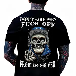 2026 New Unisex Boxy Fit Heavyweight TeeEdgy Attitude T - shirt: “Don't Like Me? Fuck Off Problem Solved” Skull Graphic