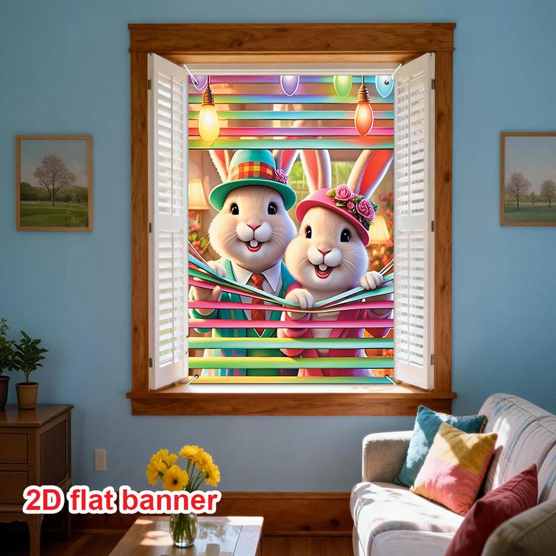 1pc, Easter Decorative Window and Door Cover - Happy Easter Decorative Flag, suitable for indoor/outdoor Spring Easter holiday decoration, for home, garden and courtyard