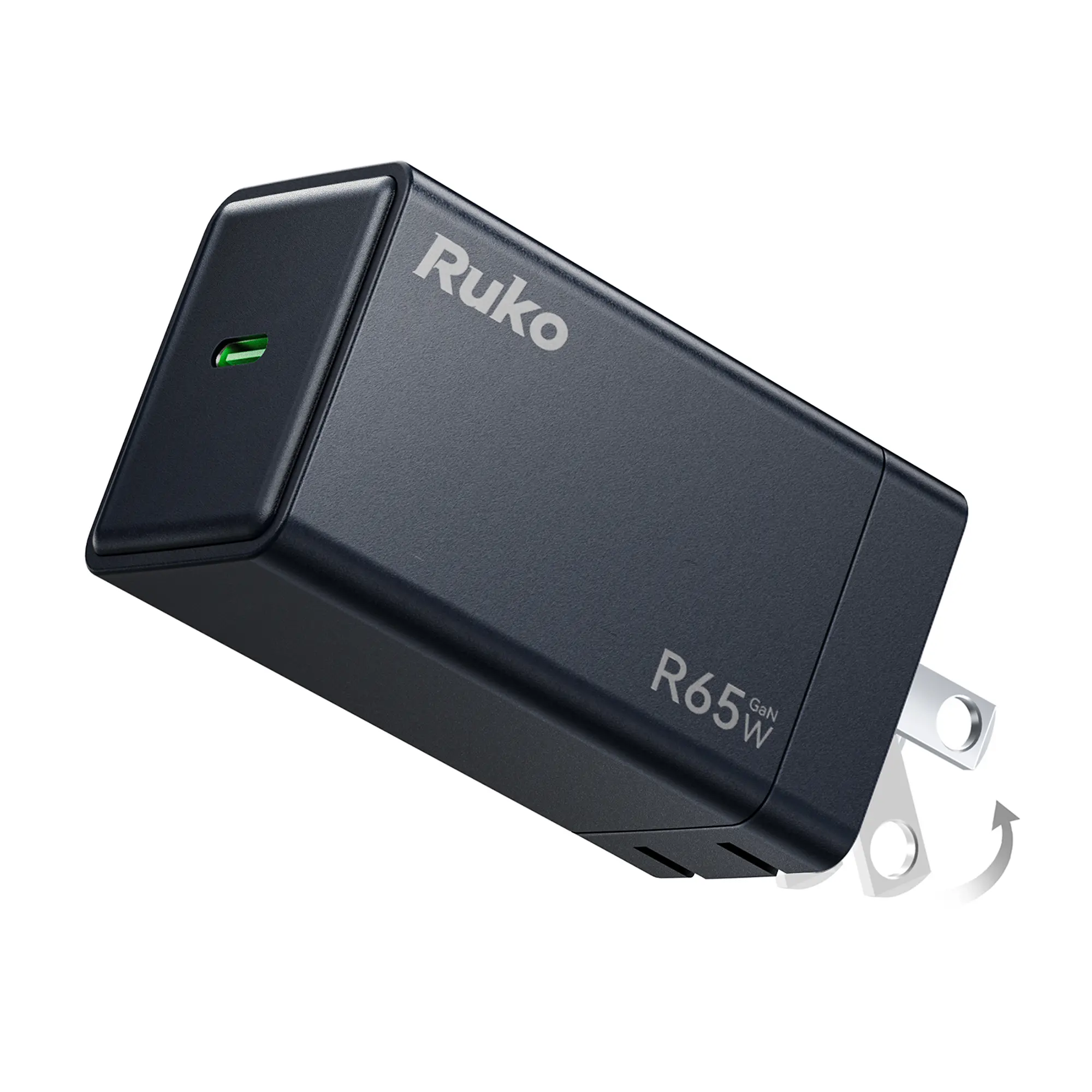 Ruko R65W Type-C GaN PPS Fast Charger Block with Foldable Plug, USB-C Cable Included, Compatible with iPhone 17/16/15, MacBook Pro/Air, Galaxy S25/S24, Pixel 10/9