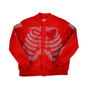Men's Rebel Heart Rhinestone Bomber Jacket | Red
