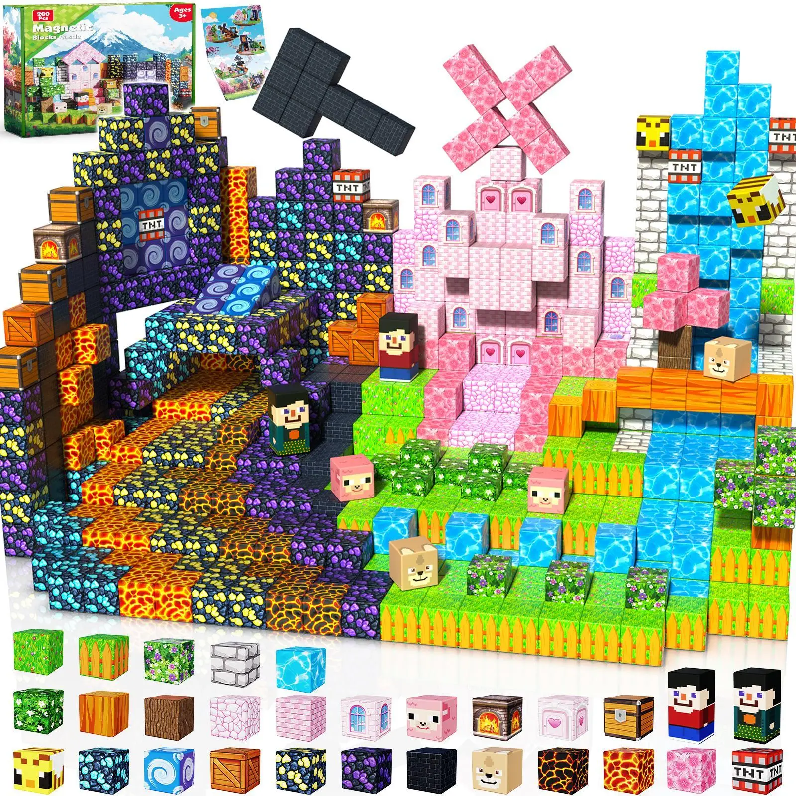 Magnetic Building Blocks-200PCS Princess Castle Diablo 2 in 1 STEM Montessori Children Sensory Toys 4-8 Years Boys Girls