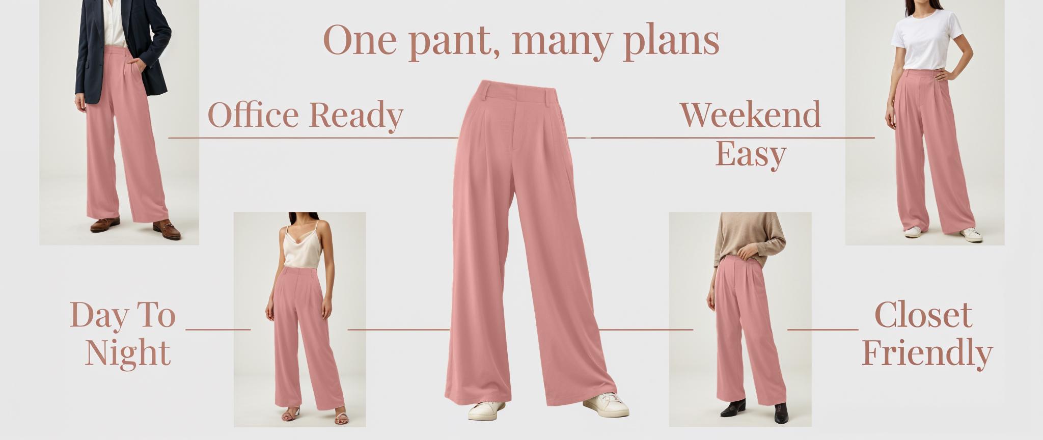 Relaxed Fit | Size Down Recommended | Women's High Waisted Wide Leg Waffle Pants with Pockets, Stretch Business Casual Pants, Comfortable Office Trousers #Dealsforyou