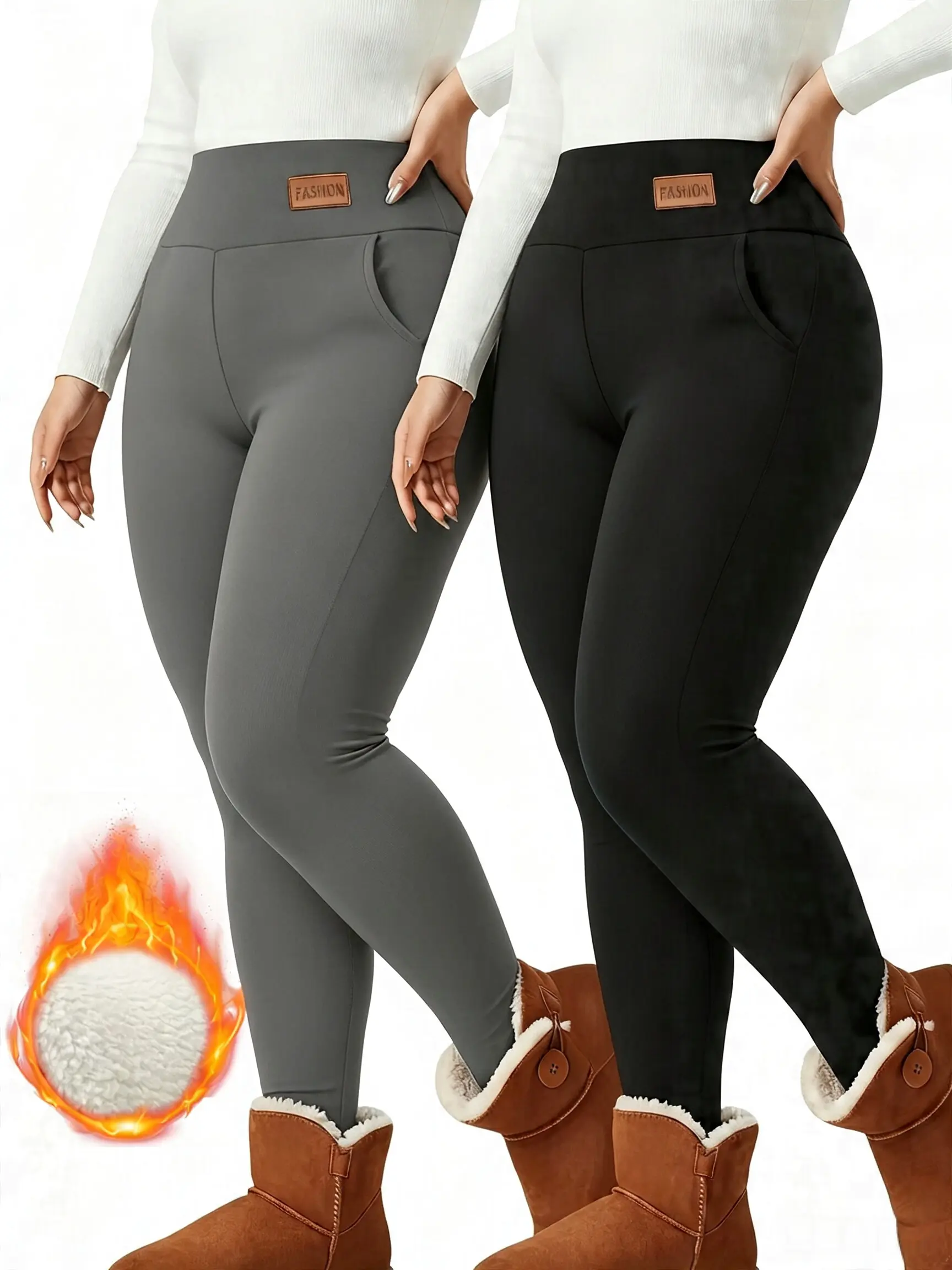 2pcs Women's -Lined Leggings, Soft and Stretchy Tights with a Thick, Soft, and Warm Lining, Providing Maximum Comfort and Style for Pilates and Outdoor Hiking, High Waisted Flare Leggings for Women with Pockets, Tummy Control Yoga Pants gym sportswear tik