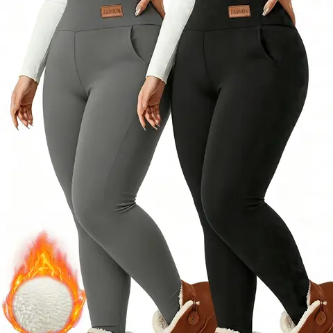 2pcs Women's -Lined Leggings, Soft and Stretchy Tights with a Thick, Soft, and Warm Lining, Providing Maximum Comfort and Style for Pilates and Outdoor Hiking, High Waisted Flare Leggings for Women with Pockets, Tummy Control Yoga Pants gym sportswear tik