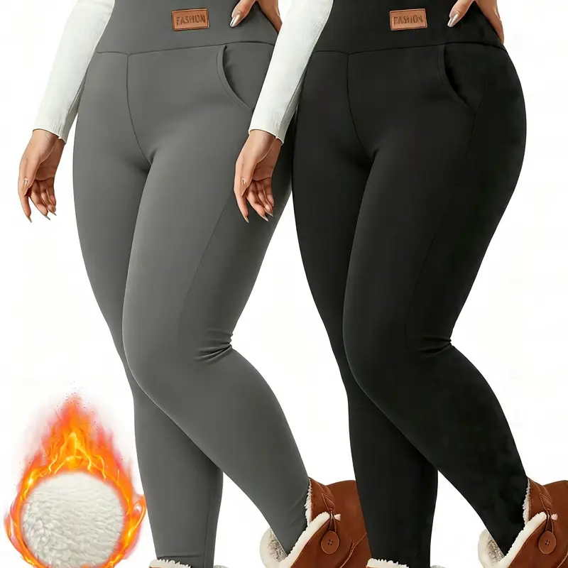 2pcs Women's -Lined Leggings, Soft and Stretchy Tights with a Thick, Soft, and Warm Lining, Providing Maximum Comfort and Style for Pilates and Outdoor Hiking, High Waisted Flare Leggings for Women with Pockets, Tummy Control Yoga Pants gym sportswear tik
