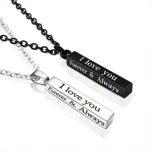 2 pcs Forever And Always Necklaces For Couples Set His Her Boyfriend Girlfriend Stainless Steel Cute Heart Engraved Lettering Promise Relationship Matching Couples Necklace Rings Valentine Day Gift