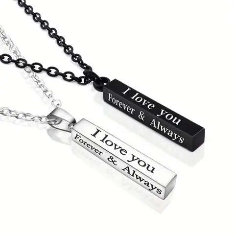 2 pcs Forever And Always Necklaces For Couples Set His Her Boyfriend Girlfriend Stainless Steel Cute Heart Engraved Lettering Promise Relationship Matching Couples Necklace Rings Valentine Day Gift