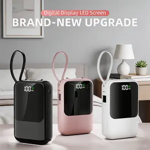 Ultra-compact 10000mAh USB-C power bank, compact and lightweight multi-color portable charger for smartphones, multi-port fast charging accessory ideal for travel and gifting, mini power bank with built-in charging cable