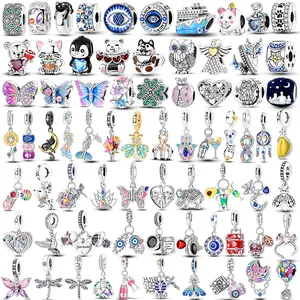 925 Sterling Silver Butterfly Charms Sunflower Airplane Beads For Original Bracelet DIY Jewelry Making Heart Cat Dog Charm Gift