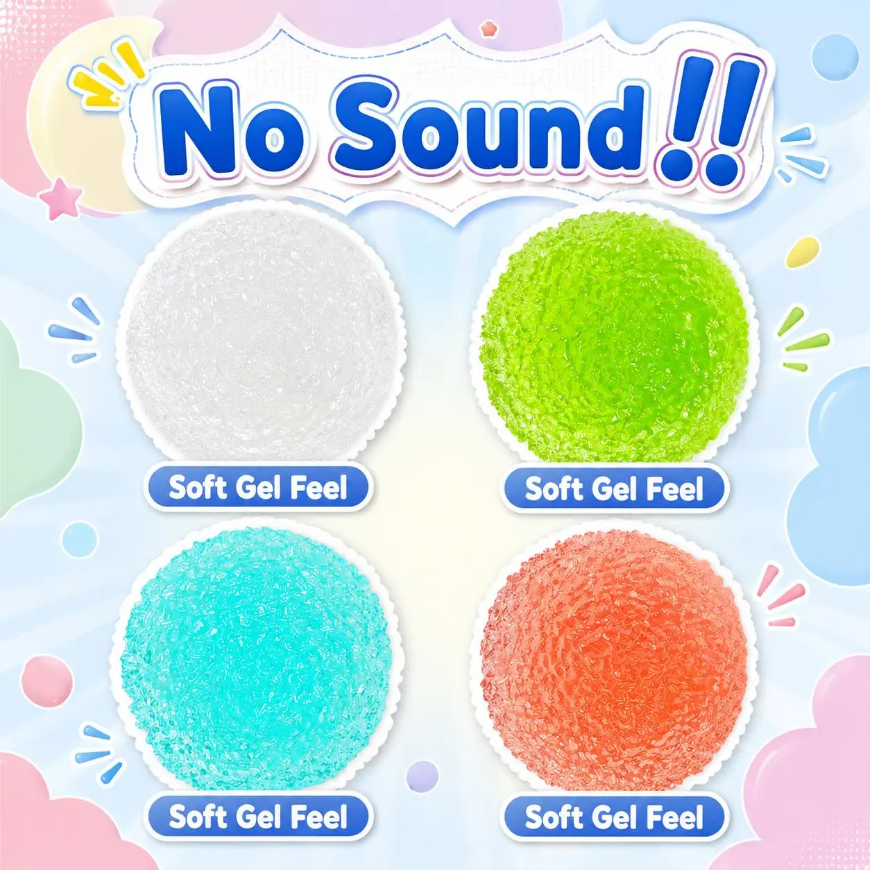 Pawtoto Crystal Mochi Stress Ball Squishies - Silent Soft Gel Texture, Smooth Creamy Clay Touch, Fast Rebound Fidgeting Toy, Sensory Tools for Daily Decompression (Above 12)