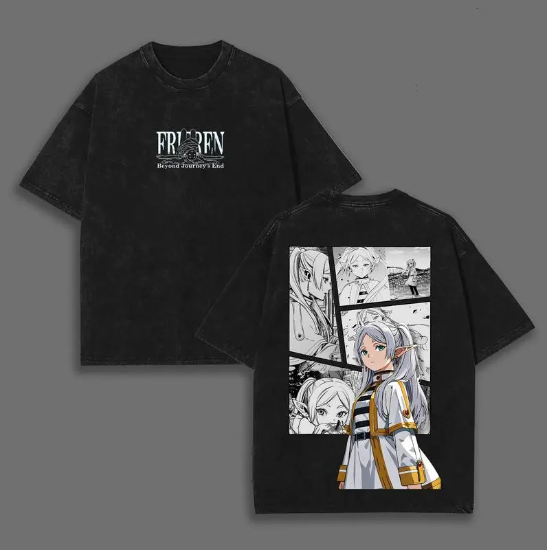 Frieren Anime Graphic Tshirt, Unisex Retro Acid Washed Streetwear Pieces, Heavyweight 230gsm 100% Cotton Round Neck, Top, Soft, Oversized, Apparel, Shortsleeve, Classic, Clothes, Menswear, T-Shirt, Crew Neck