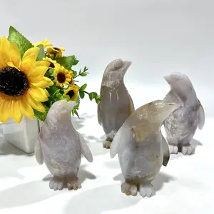 IG Crystal Blue Chalcedony Penguin Crystal Carving Natural Stone Gem Mining Chakra Balancing Reiki Healing Crystal Mystery Crystal Display Crystal Shopping Online Home Office Decor