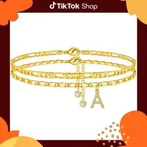 GANIA Letter Layered Ankle Bracelets for Women Dainty Chain Initial Pendant Anklets Set Non Tarnish Alphabetical Ankle A-Z Gifts for Girls Costume Accessories