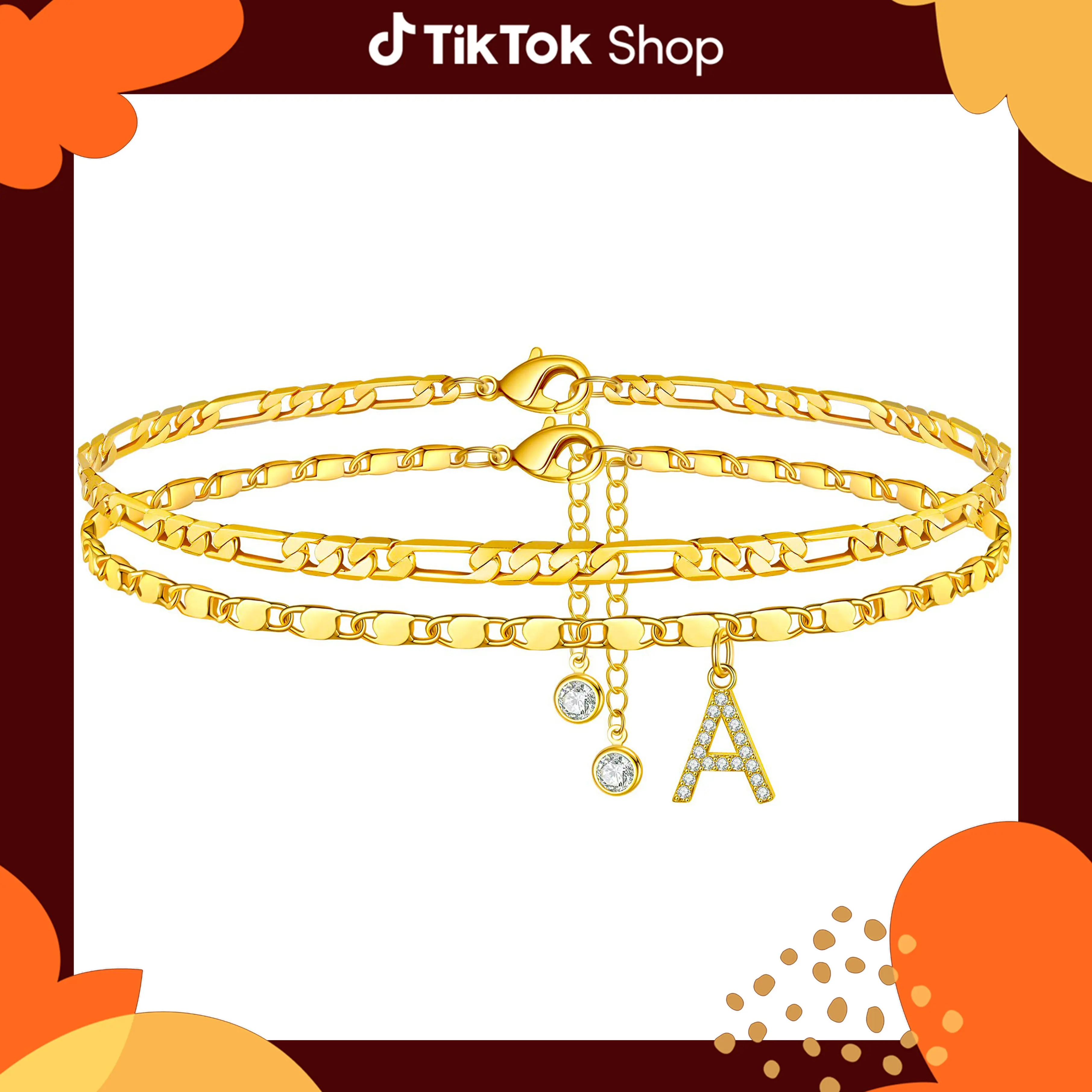GANIA Women's Letter Layered Ankle Bracelets - Dainty Chain Initial Pendant Adjustable Anklets Set, Non-Tarnish A-Z Alphabet Fashionable Accessory, Personalized Jewelry Gift, Adjustable Anklet, Everyday Wear
