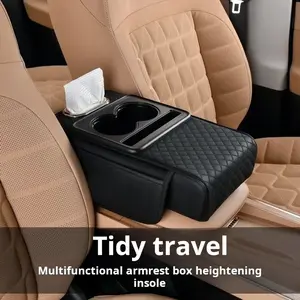 Central Console Organizer with 4-in-1 Armrest Elbow Pad, car interior accessories for stowing tidying, Car center console armrest pad, Cup holder & phone storage for vehicles long distance driving traval, Multifunctional 4 in 1 car storage bag