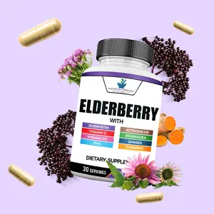 American Standard Supplements Elderberry with Quercetin, Vitamin C, Vitamin D3, Zinc, Astragalus, Echinacea, Ginger and Turmeric, 60 Veggie Capsules