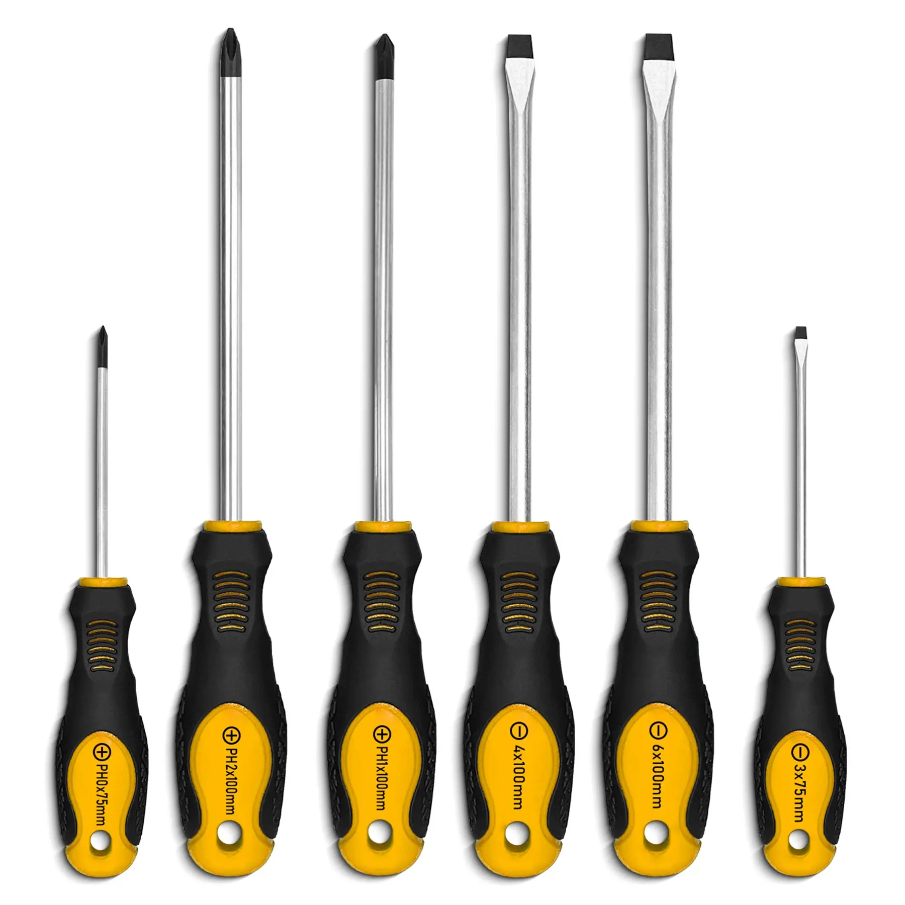 6-Piece Screwdriver Set, Screwdriver Combo, 3 Slotted Flathead & 3 Phillips Crosshead Drivers, Ergonomic Handles, DIY Home Repair, Electronics & Automotive Use, Diyers, Tool
