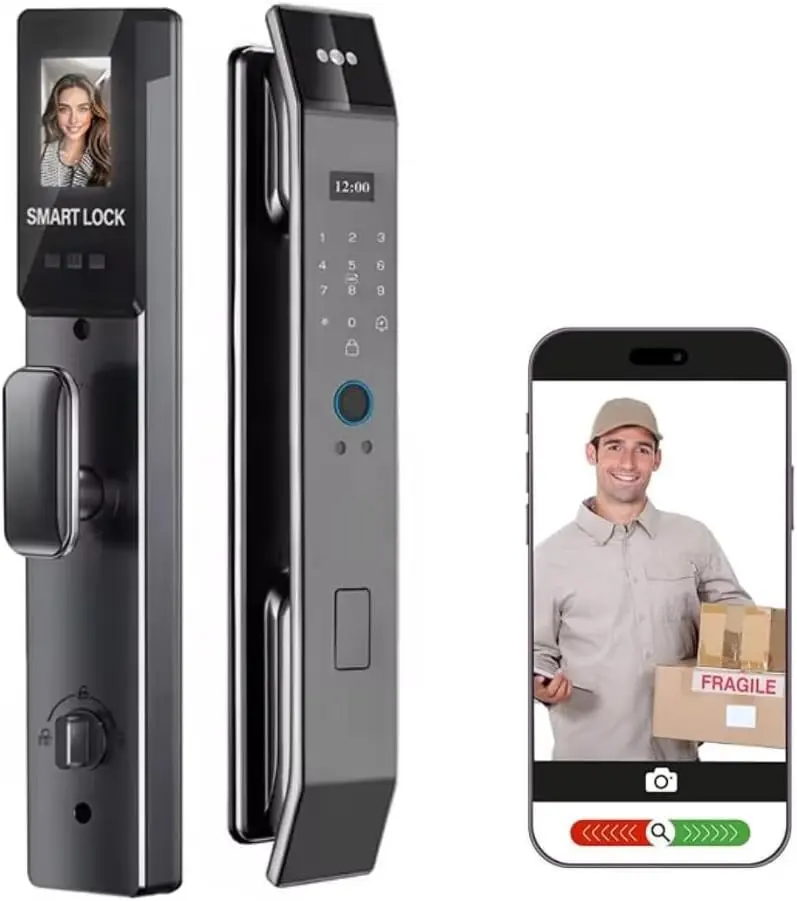 3D Face Recognition Smart Door Lock – Fully Automatic Biometric Fingerprint Lock with Facial Scan, APP Control, Keypad & Key Entry | Aluminum Alloy Digital Front Door Lock for Home, Office & Apartment