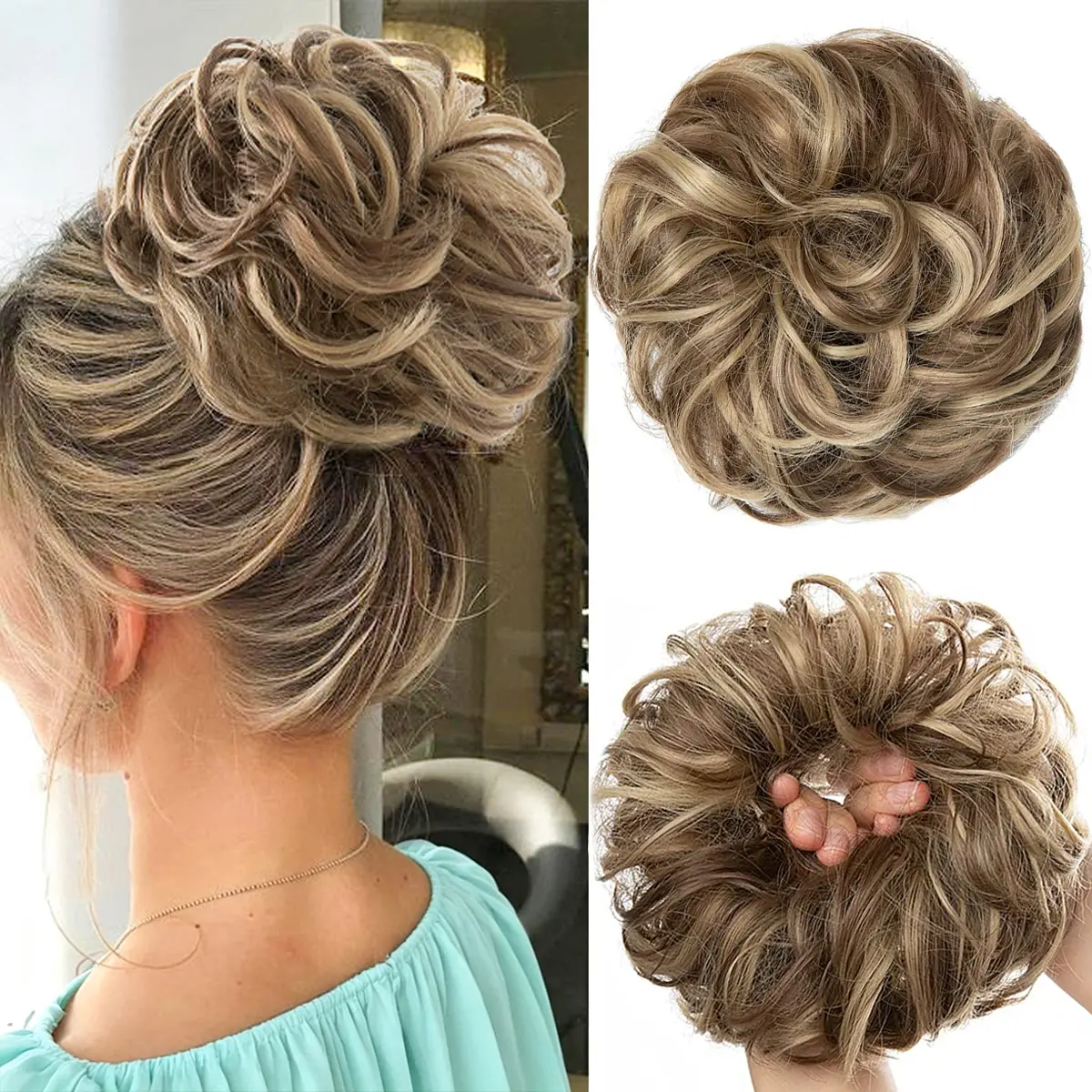 Ailika Messy Bun Hair Piece for Women, Large 8 in Wavy Curly Scrunchie, Thick Synthetic Fiber Updo, Classic Bun with Volume Boost