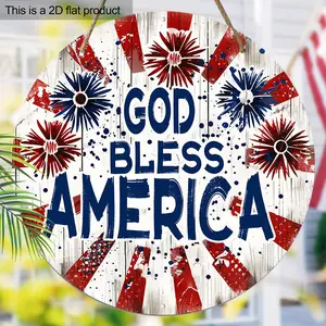 Decoration Celebrating America'S Independence Day on July 4Th, Featuring a Red And Blue Striped Pattern. This Wooden Porch Wreath Is Perfect for Hanging, Home Pendants Ornaments for Garden Or Room Use