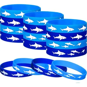 Z-WBA3  24 Pcs Shark Party Favors Rubber Wristbands Bracelet, Jaws Party Decorations Under the Sea Supplies, Shark Birthday Favors Supplies Gift Decorations (Delicate)
