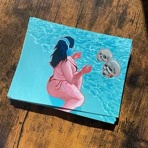 Limited Edition Original Art Print “Girl Talk” by Agnes Elmwood - Postcard Sized 7x5 Signed on the Back includes Free Sticker