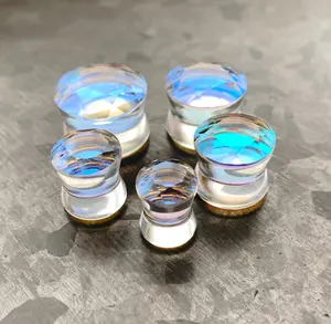 PAIR of Stunning Faceted Iridescent Glass Double Flare Plugs PAIR of Stunning Faceted Iridescent Glass Double Flare Plugs