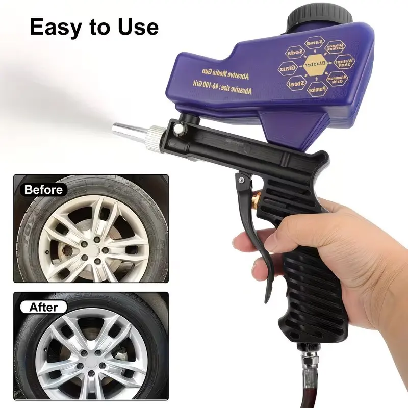 Upgraded Portable Sandblasting Machine, Ergonomic Handle, 600cc/18oz Capacity, Adjustable Gravity Air Supply, Ideal for Paint Removal & DIY Projects
