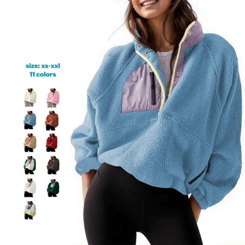 Mundoven Womens Fuzzy Fleece Pullover Sherpa Sweatshirt Long Sleeve Button Down Sweater Winter Fleece Jacket with Pockets Womenswear summerwins