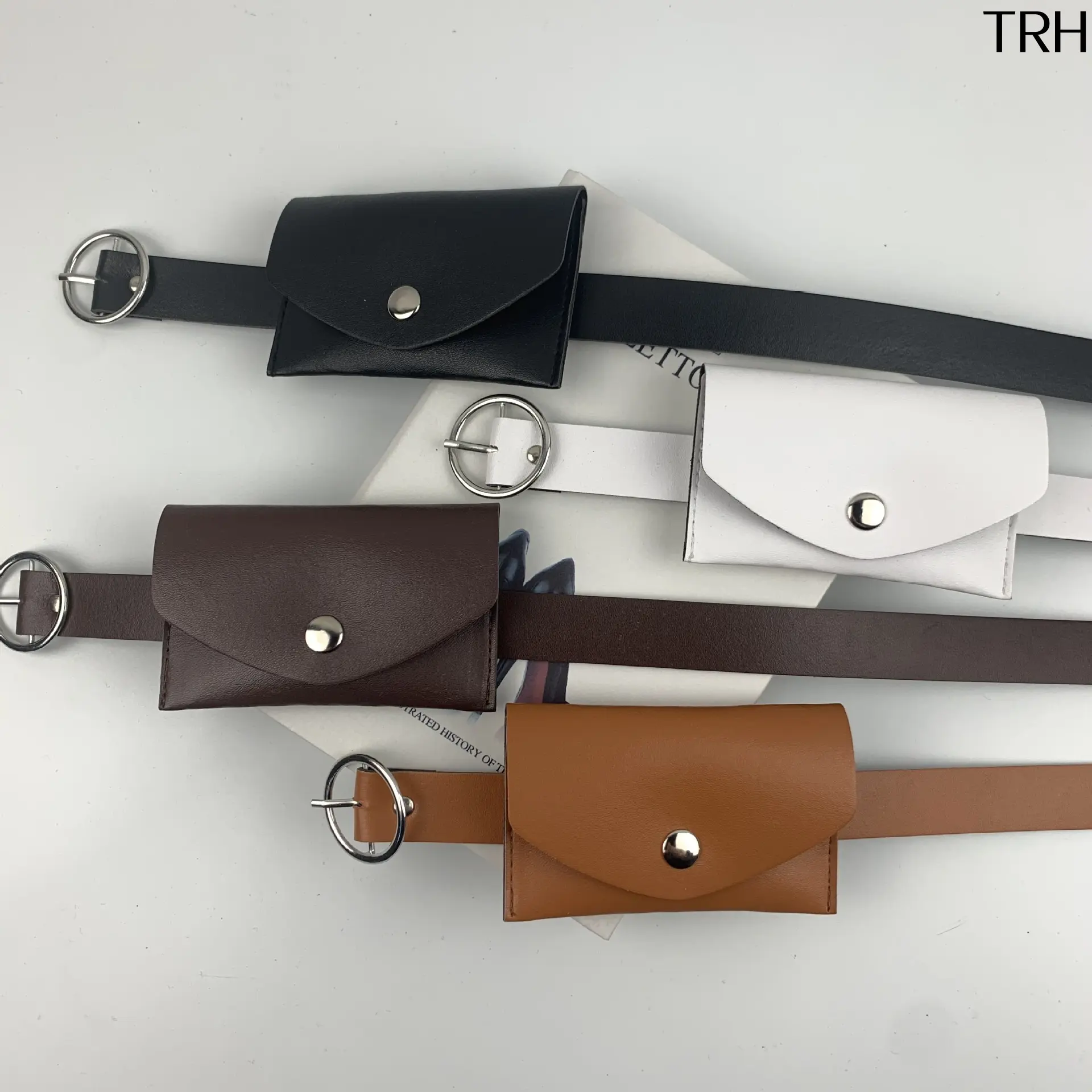 Women's PU Leather Waist Belt with Detachable Mini Coin Purse, Thin Strap with Round Metal Buckle for Casual Dresses and Jeans, Daily Wear, Plain, Clothes, Solid Colors, Female, Round Metal Ring