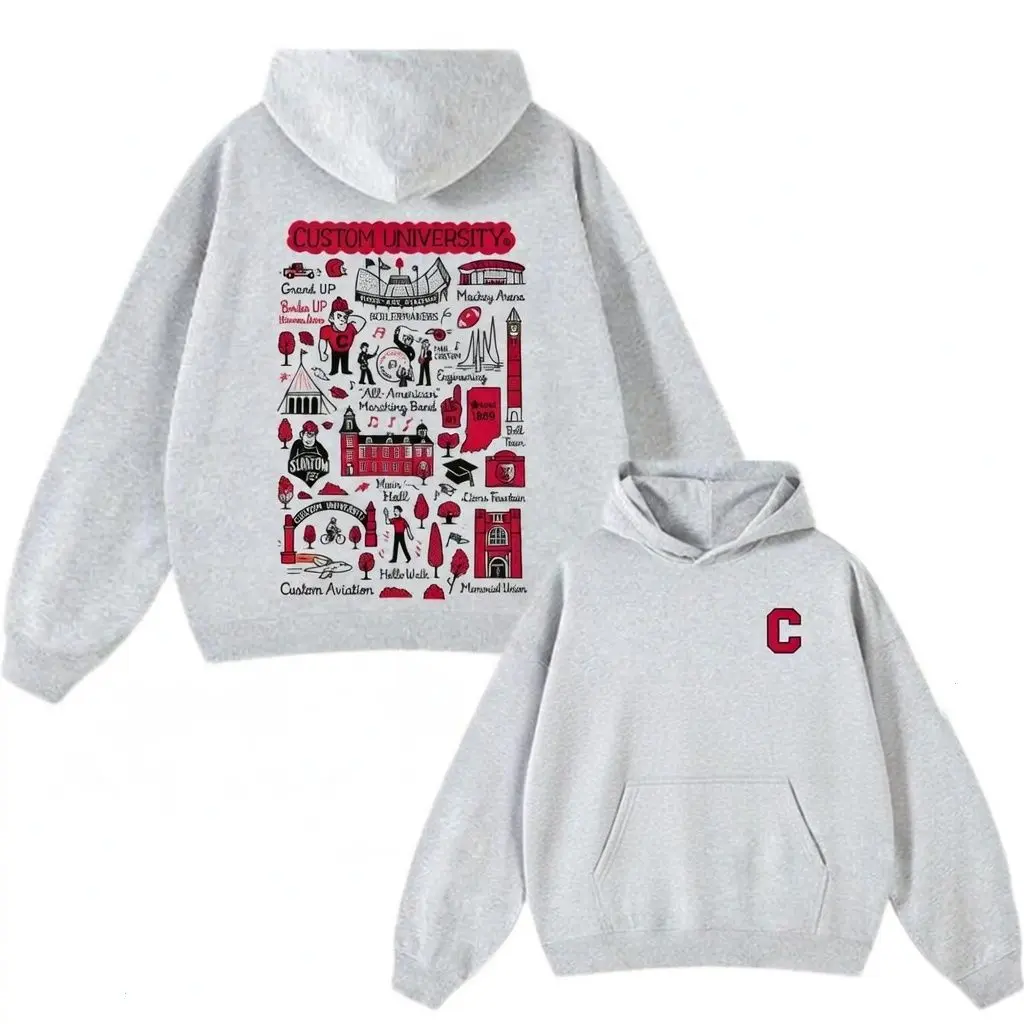 Custom University Hand Sketched Graphic Hoodie - Ash Grey, Personalized College, Game Day Outfit, Cozy Vintage-Style Top for Sports Lovers