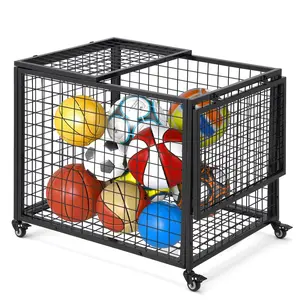 AECOJOY Heavy-Duty Steel Ball Cart Storage with Lockable Wheels for Garage Gym & School - Holds Up to 6 Basketballs - Indoor Outdoor Organizer Metal Racks