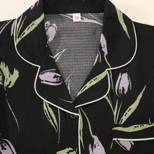 Tulip print pajamas set V-neck short sleeve single button down and long pants, summer pajamas, comfortable to wear at home