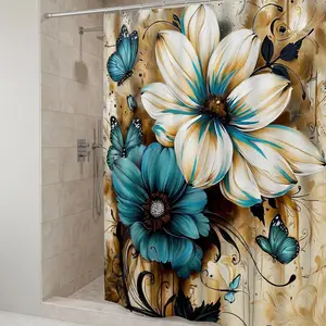 Floral Shower Curtain, Floral Pattern Tropical Leaves Fabric Cloth Shower Curtains for Chic Elegant Bathroom Decor, Modern Farmhouse Abstract Colorful Flower Shower Curtain, 72x72