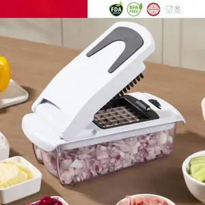 14-in-1 Kitchen Vegetable Chopper and Slicer with 8 Interchangeable Blades & Self-Cleaning Grid for Easy Food Preparation & Salad Making, Christmas Gift in Black Friday