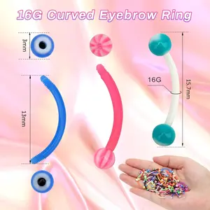 Colorful Ball Acrylic Flexible Curved Bar Eyebrow Rings Tragus Piercing Jewelry, 50Pcs, 16G