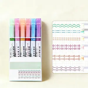 6-piece Magic Border Pen, A Marker with Different Line Pattern Stamps, Art Markers Set, Suitable for Painting, Note-taking, Journaling, and Writing, with A Rolling Tip for Drawing Decorative Lines