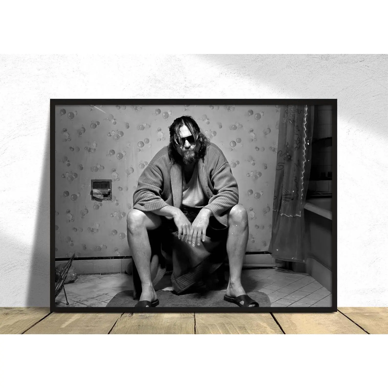 The Big Lebowski The Dude B&W Retro Bathroom Toilet Scene Funny   Print - Jeff Lebowski Jeff Bridges Artistic   Canvas Wall Art - Minimalist Home   Poster, Home Supplies  ation