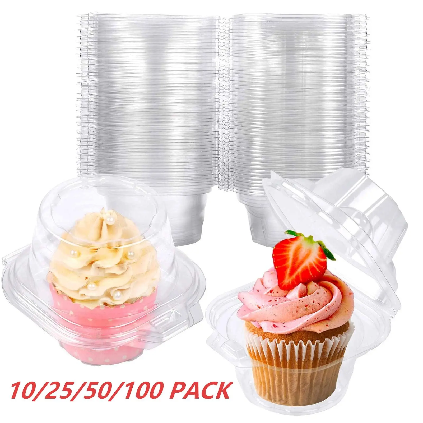 Individual Cupcake Containers, Plastic Clear Cupcake Boxes, Disposable Single Cupcake Holders with Dome Lid, Stackable Muffin Carrier for Wedding Baby Shower, Bakeware, Baking Accessories, Baking Supplies