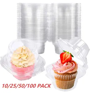 Individual Cupcake Containers, Plastic Clear Cupcake Boxes, Disposable Single Cupcake Holders with Dome Lid, Stackable Muffin Carrier for Wedding Baby Shower